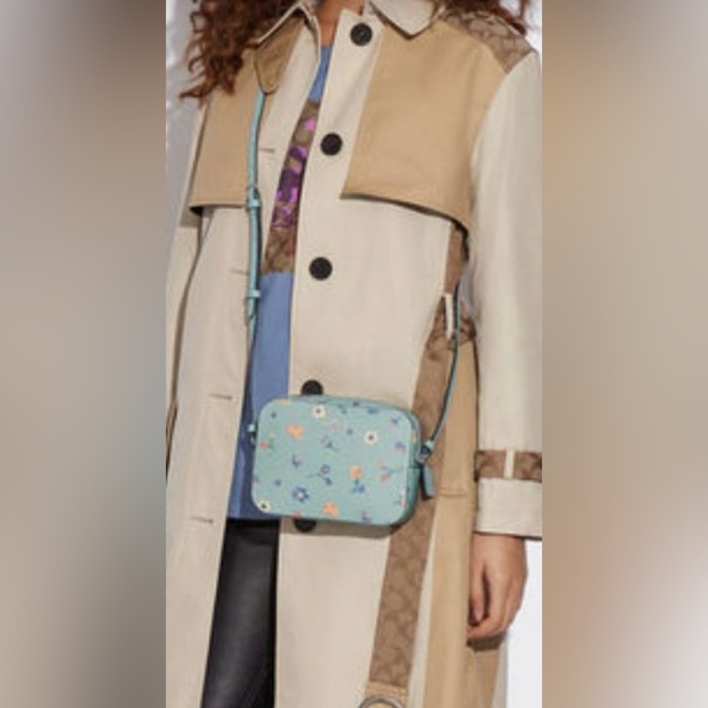 Coach Light Blue Mini Camera Floral Crossbody Bag